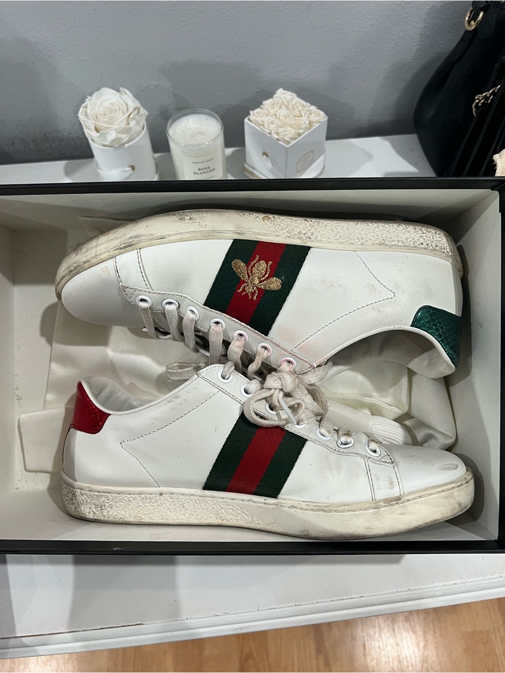 GUCCI Ace Bee White Leather Sneakers